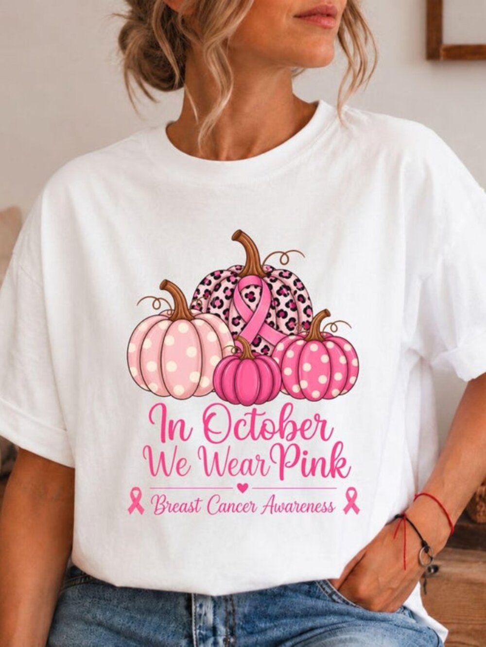 Breast Cancer Awareness Shirt, Pink Ribbon Pumpkin Graphic Tee